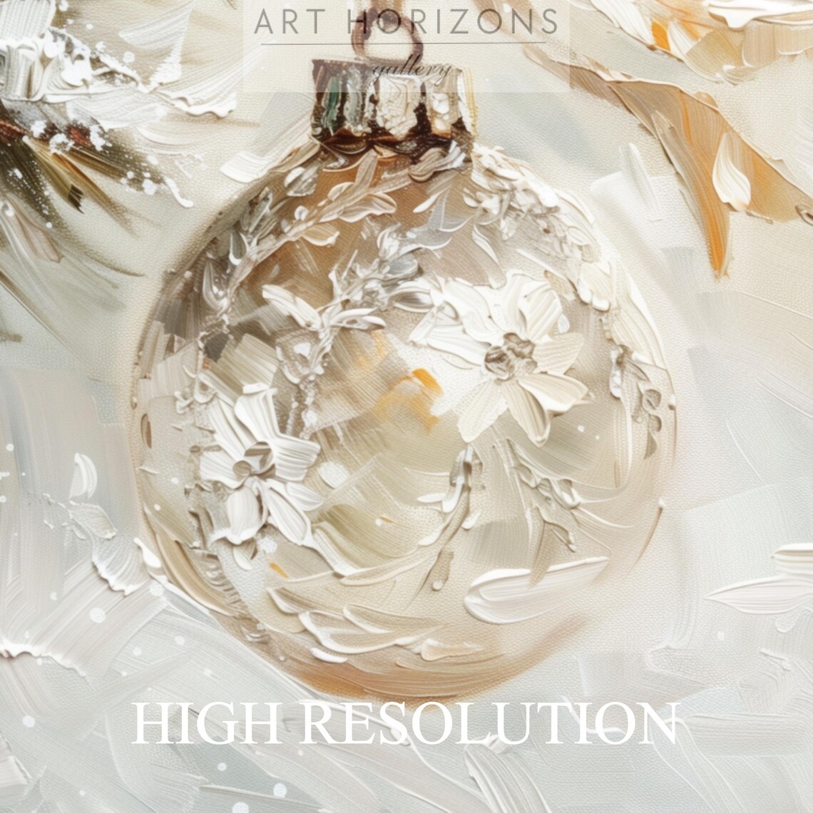 Silver Glass Christmas Ornament Snowy Pine Branch Neutral Art Poster - Image 4