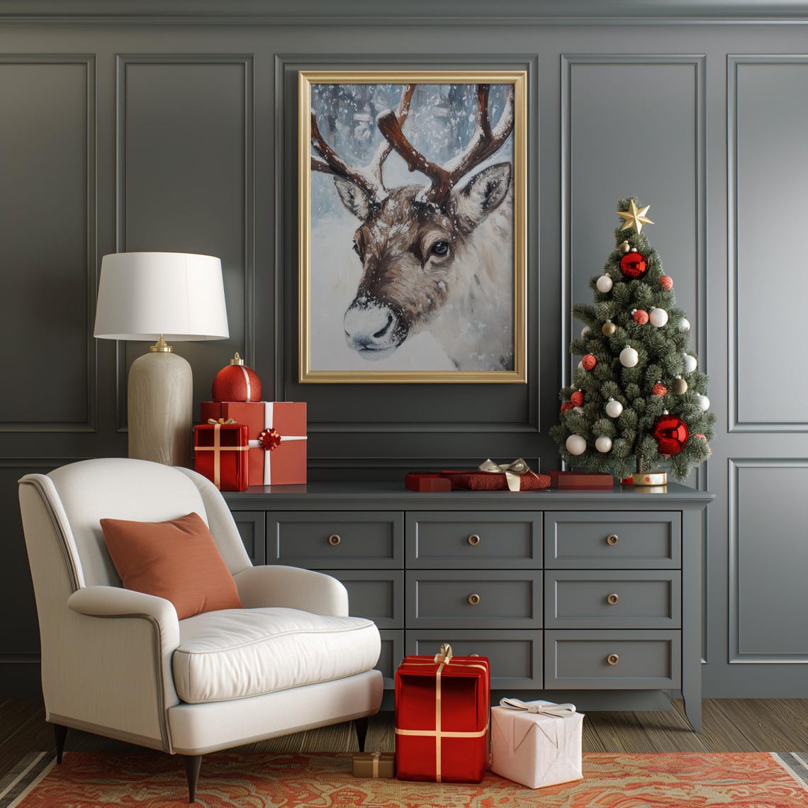 Vintage Deer In Winter Print Snowy Deer Print Farmhouse Christmas Wall Art Country Painting Wall Art Snowy Wall Art A125 - Image 4