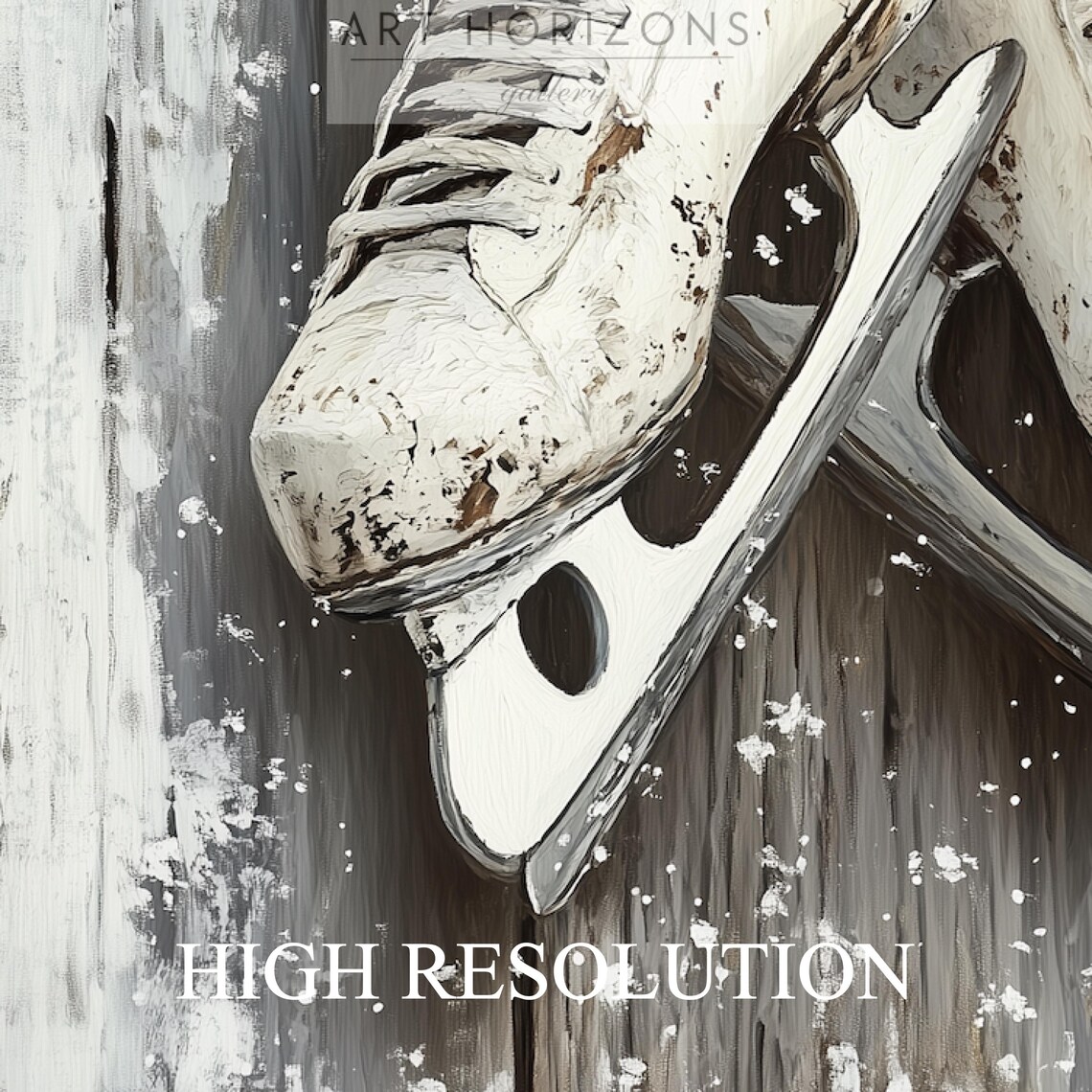 Vintage White Ice Skates Hanging On Wooden Door Winter Art Poster - Image 4