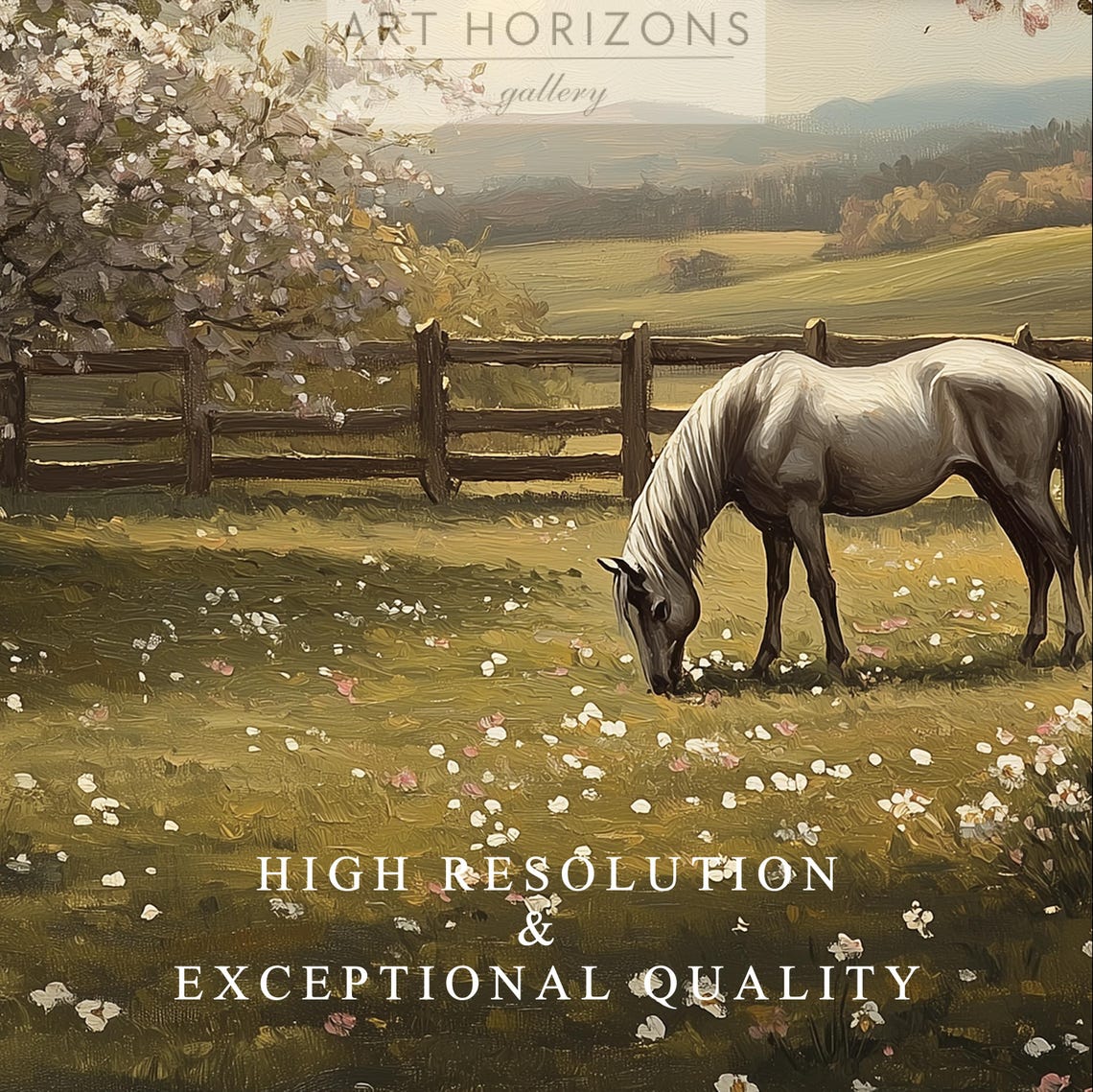 Frame Tv Art Village Horse Oil Painting Countryside Farm Animal Farmhouse Spring Bloom Vintage Wallpaper Screensaver Tv139 - Image 4