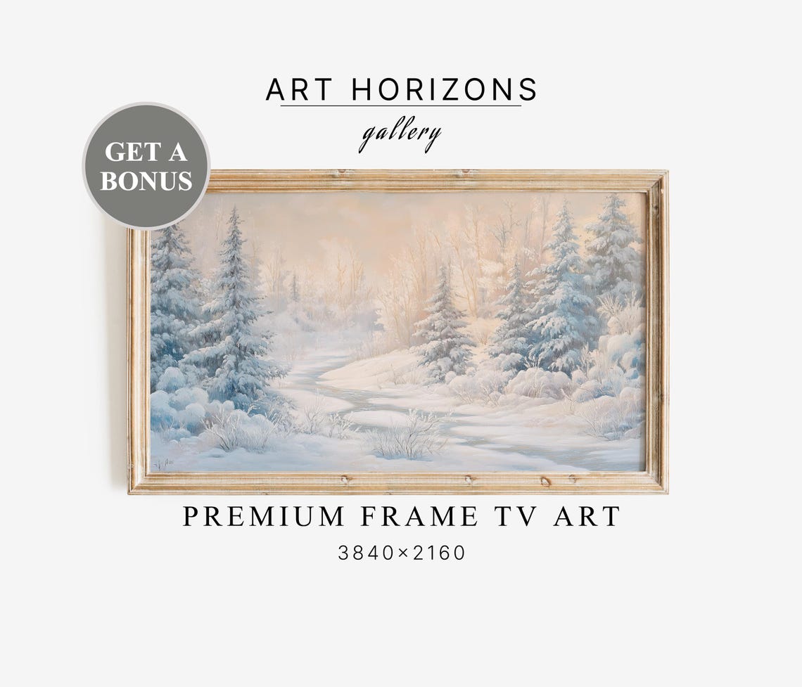 Snowy Pine Forest Winter Morning Vintage Oil Painting Landscape Poster