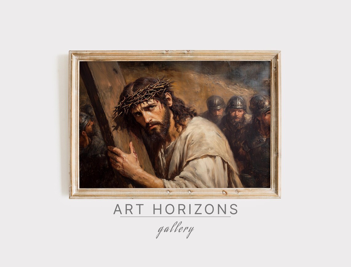 Christ Bearing The Cross Crown Of Thorns Roman Soldiers Dramatic Art Poster