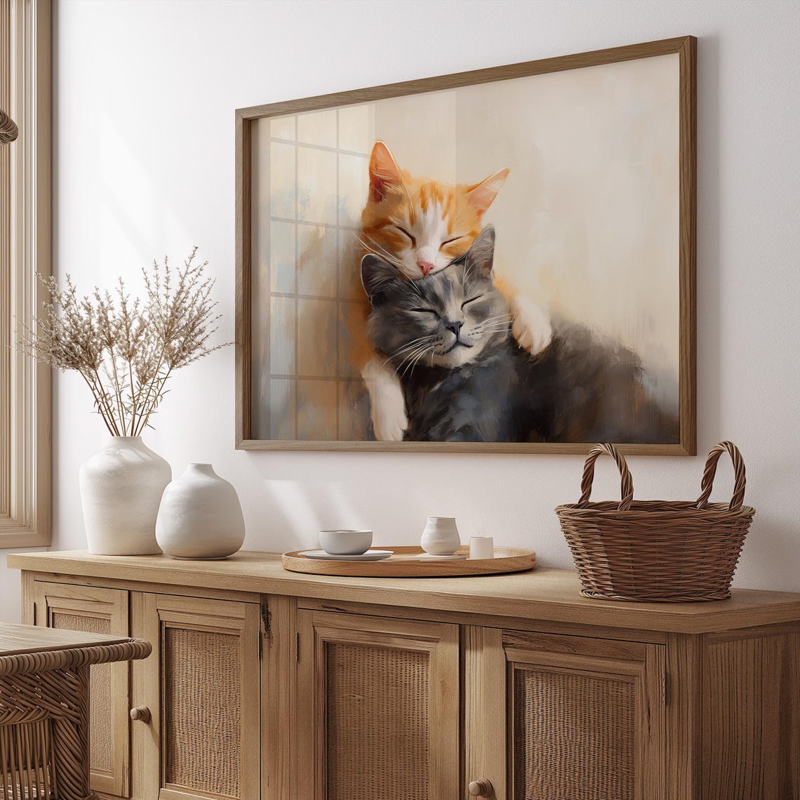 Orange Tabby Grey Cat Cuddling Hug Sweet Pet Painting Valentine Poster - Image 3
