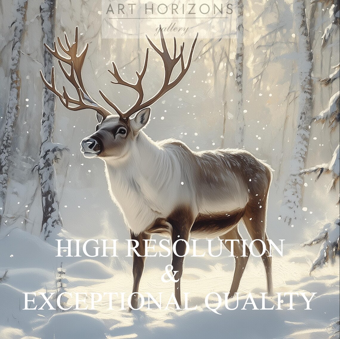 Reindeer Stag Antlers Sunlit Snowy Forest Winter Wildlife Poster - Image 3