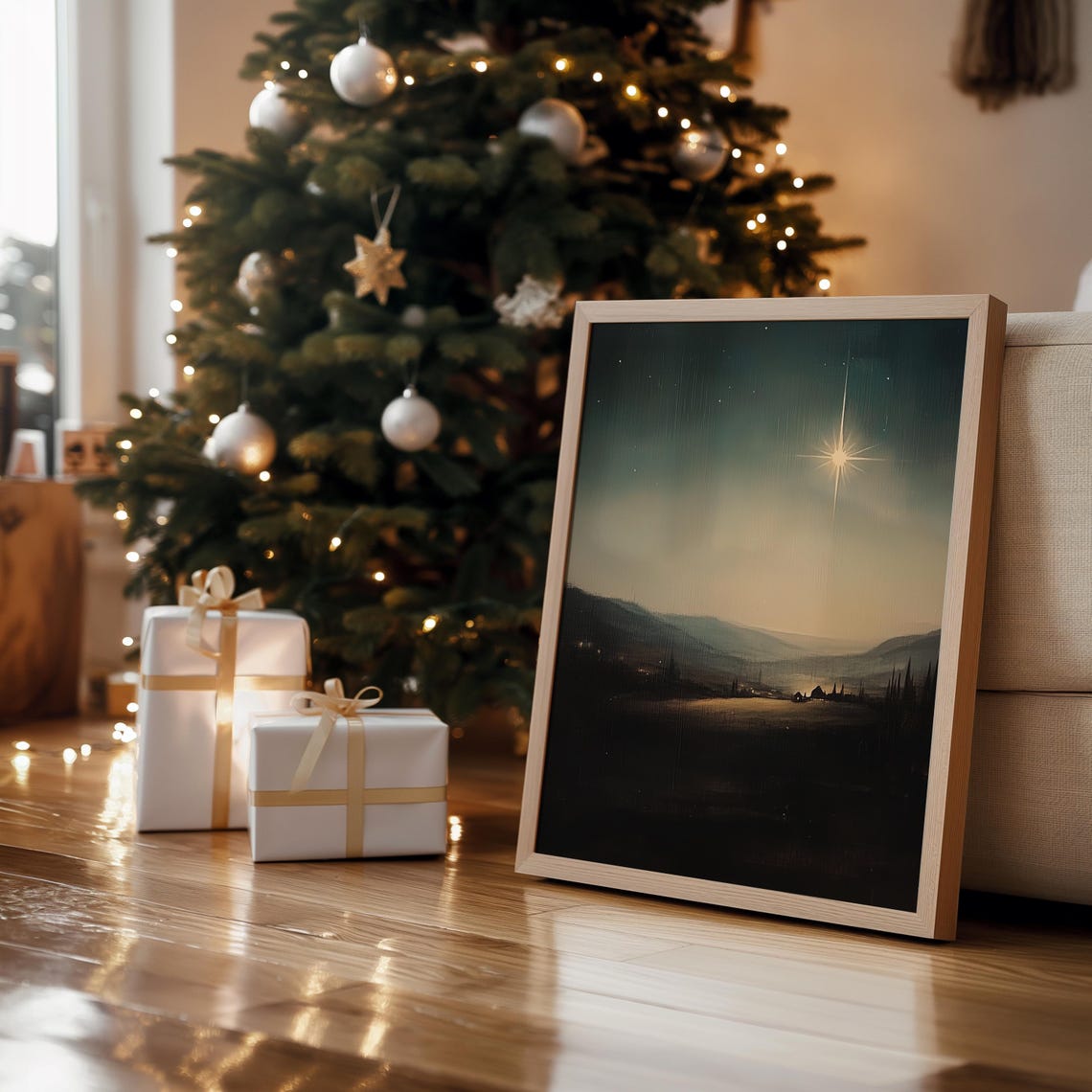 Star Of Bethlehem Night Sky Nativity Silhouette Minimal Art Print - Image 2