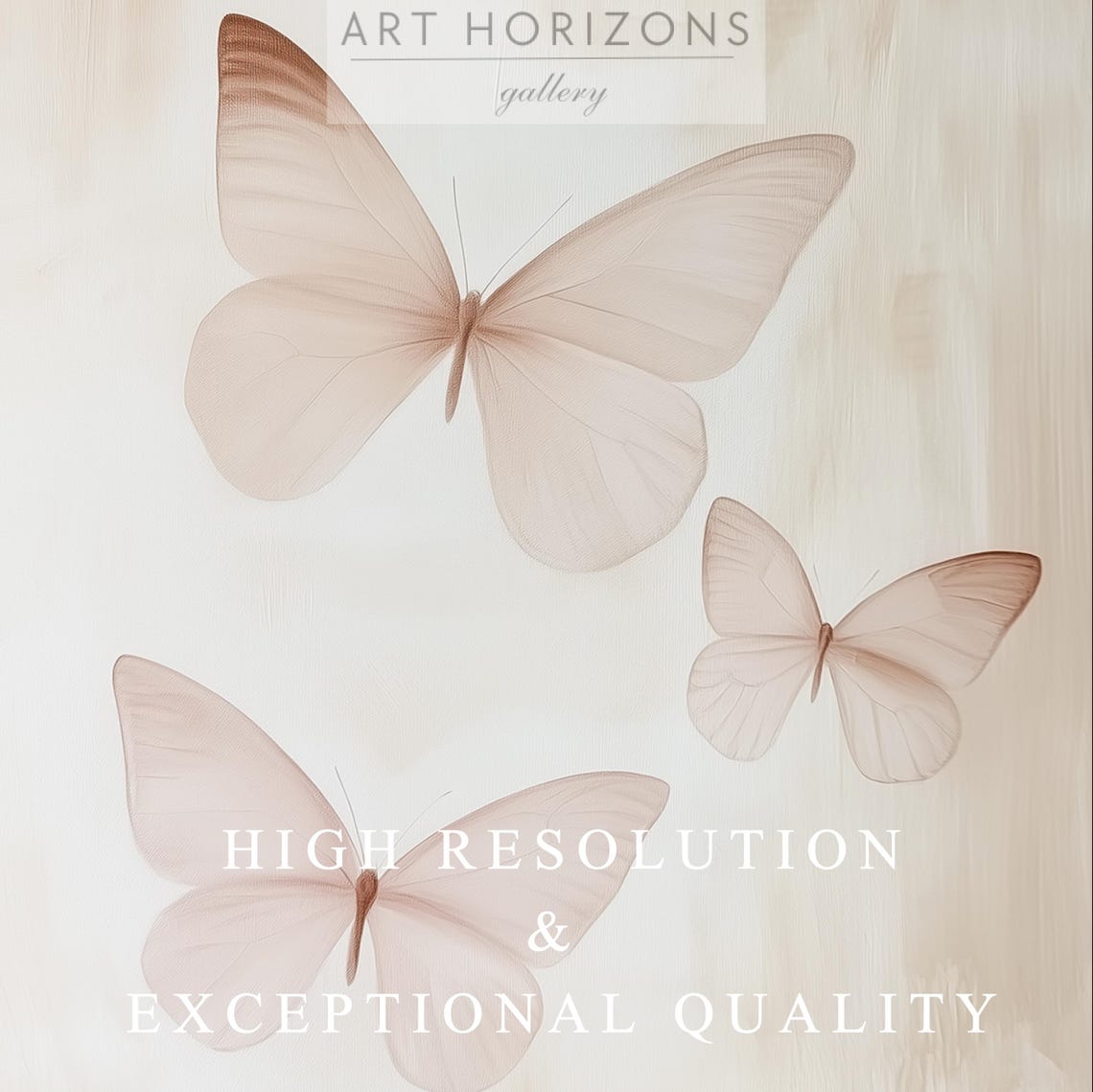 Three Blush Butterflies On Cream Abstract Background Art Poster - Image 3