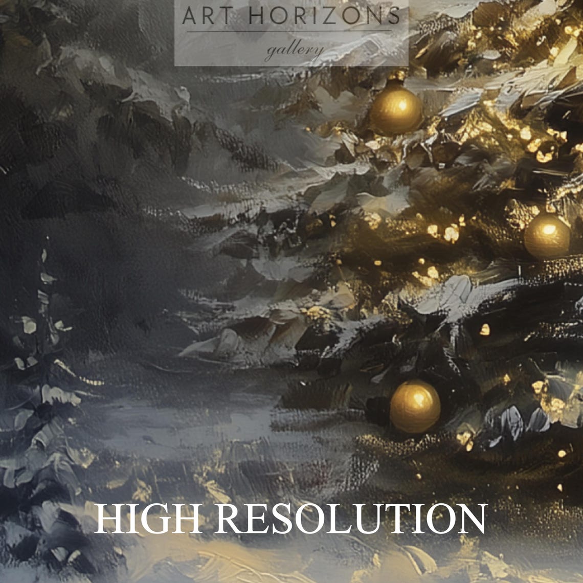 Tall Golden Glowing Christmas Tree in Misty Snowy Forest Art Print - Image 3