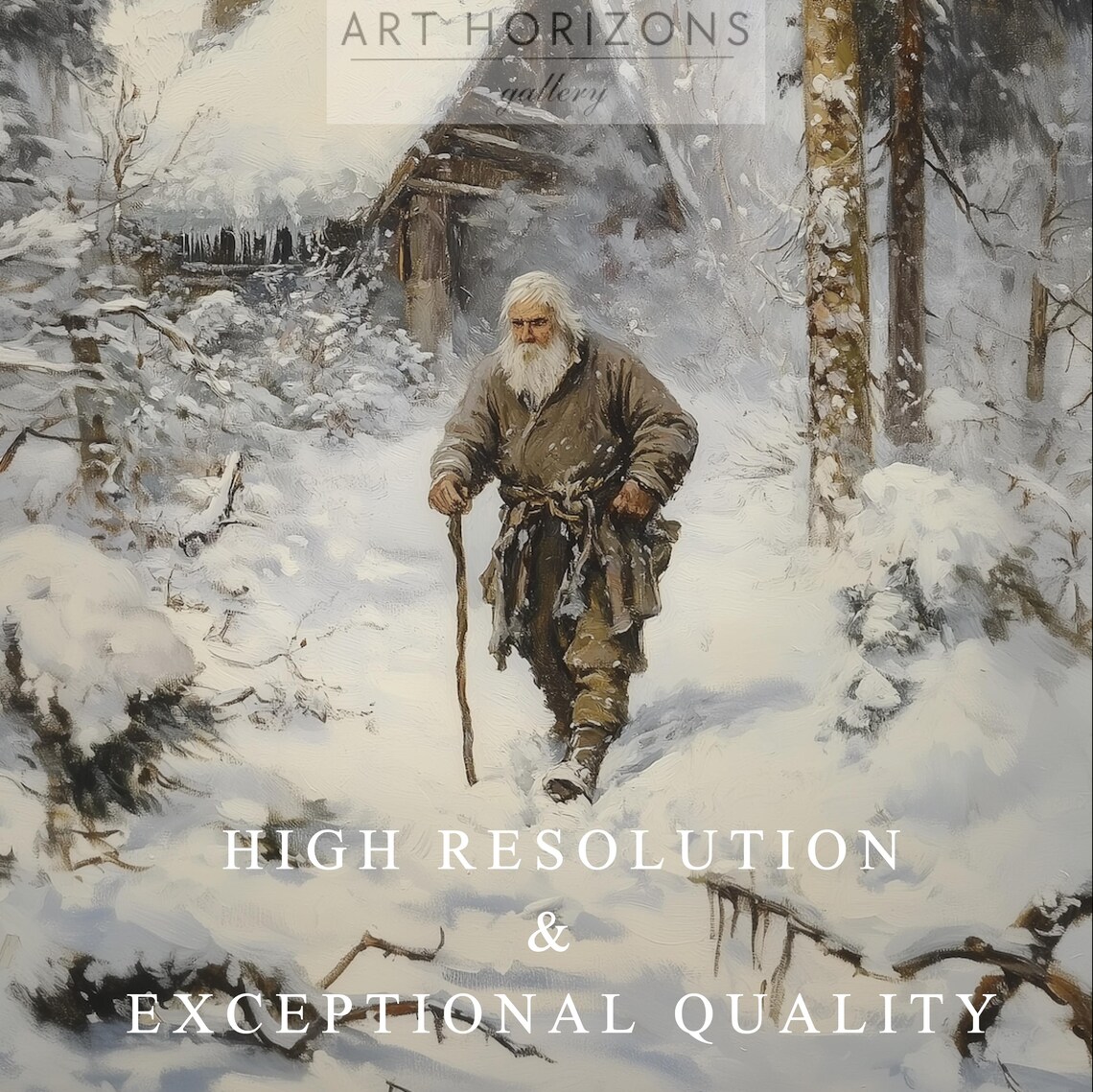 Old Man Winter Snowy Forest Path Vintage Victorian Oil Painting Poster - Image 3