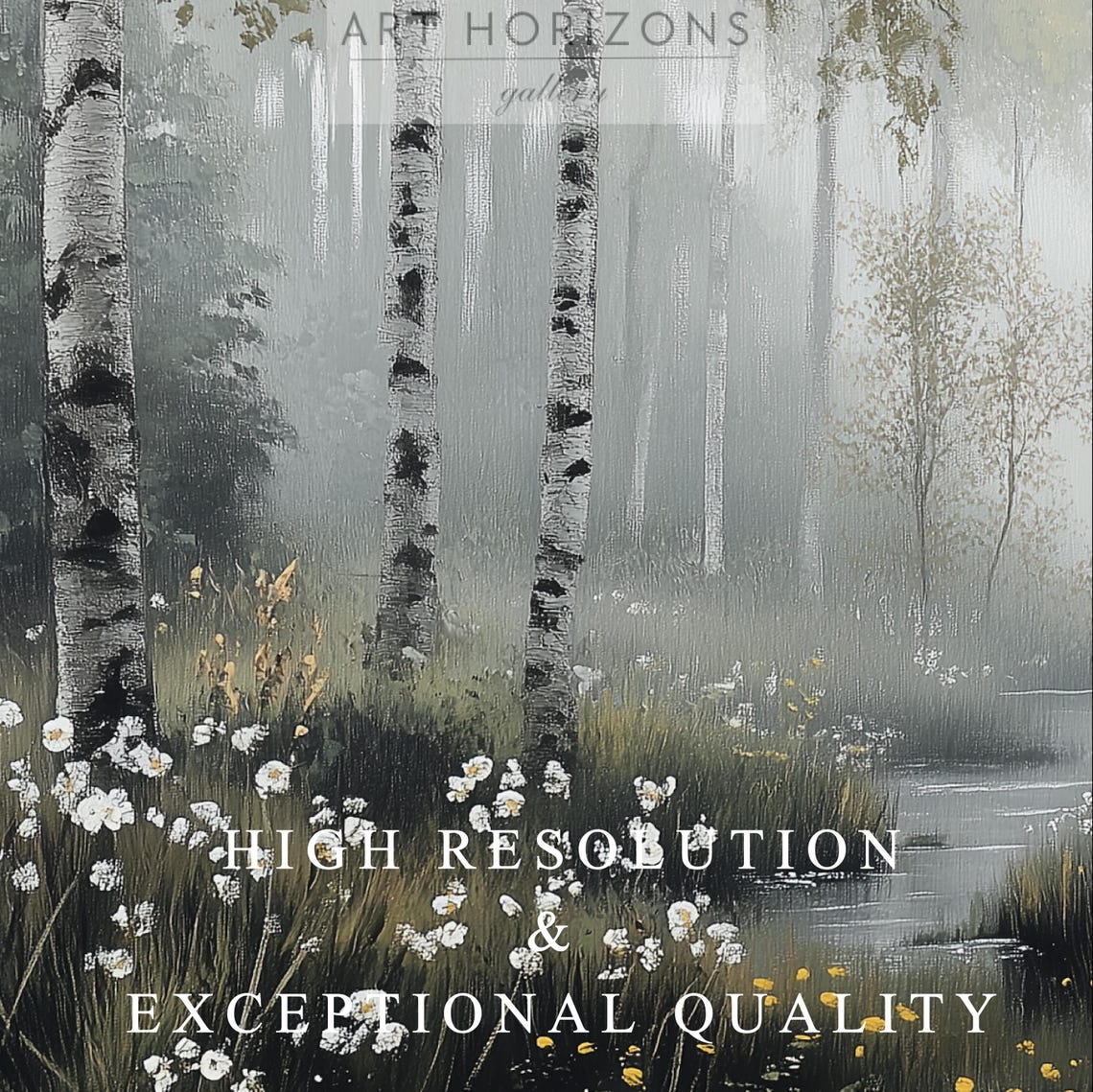 Misty Birch Forest With Wildflower Meadow Premium Frame TV Art Poster - Image 3