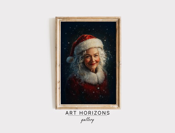 Vintage Christmas Mrs Claus Portrait Wall Art Christmas Oil Painting Moody Art Academia Claus Christmas Decor Winter Art A130
