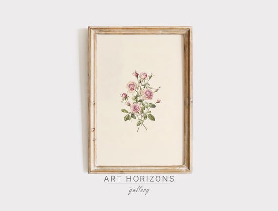Vintage Floral Print, Antique Rose Botanical Poster