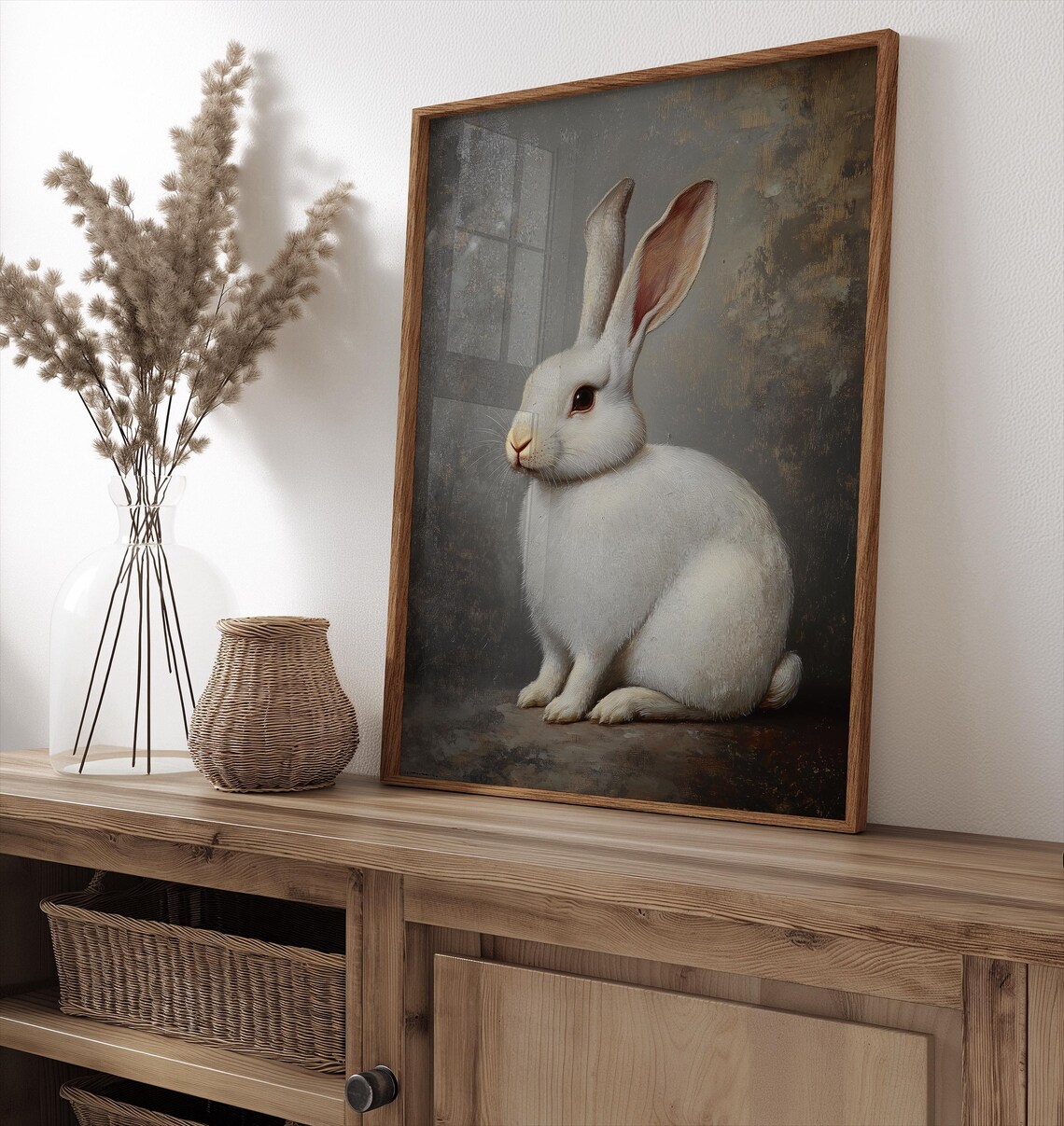 White Rabbit Portrait Moody Dark Vintage Oil Painting Bunny Animal Art Poster - Image 4