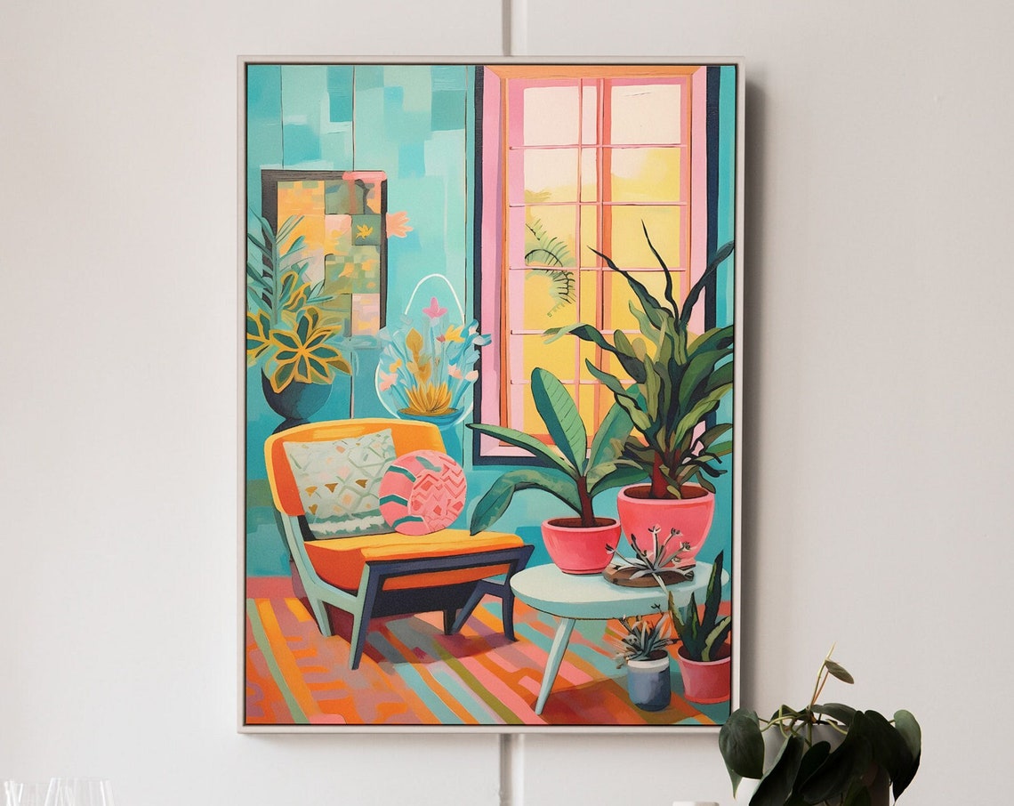 Colorful Mid Century Modern Interior Armchair Plants Art Poster - Image 2