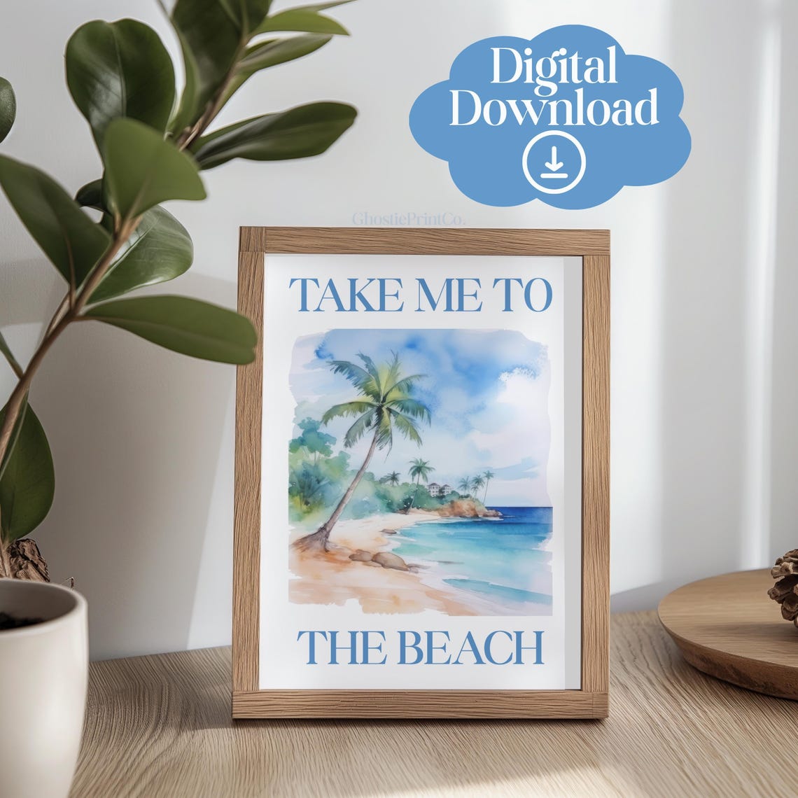 Take Me To The Beach Watercolor Palm Tree Tropical Coastal Poster
