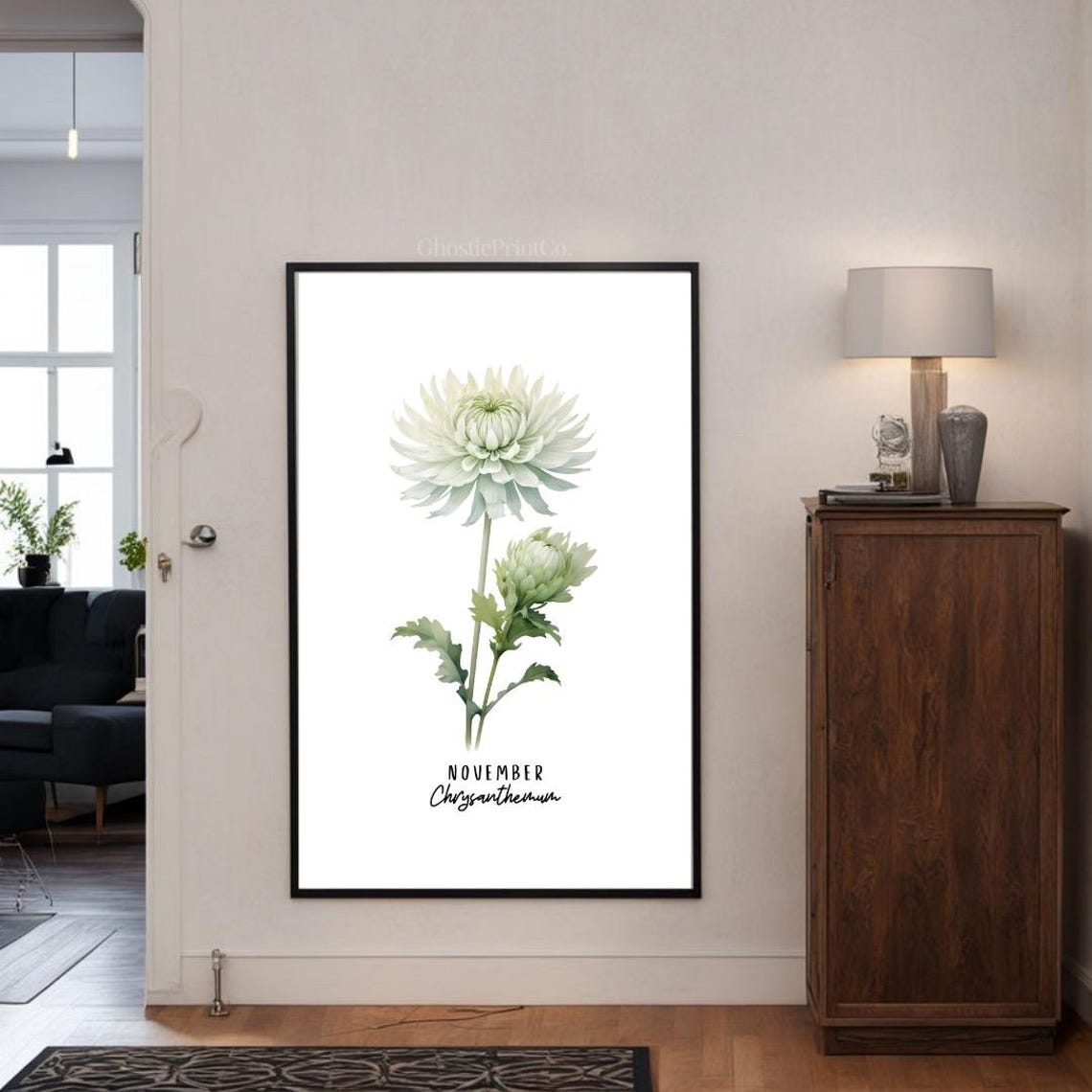 November Chrysanthemum Birth Flower Watercolor Art Print - Image 2