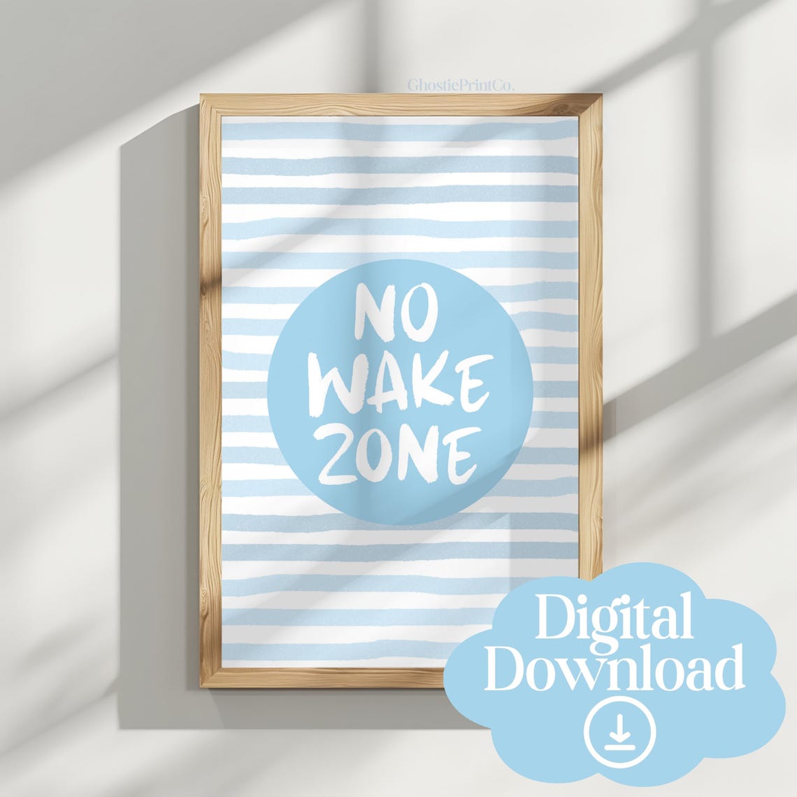 No Wake Zone Blue Stripe Coastal Nautical Beach House Decor Art Poster
