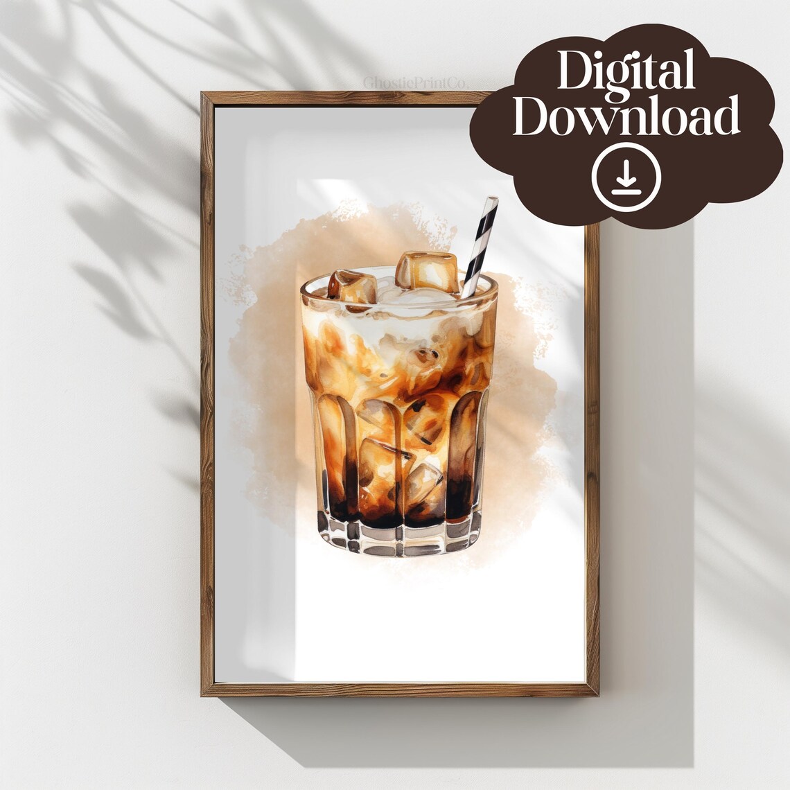 White Russian Cocktail Watercolor Iced Coffee Drink Home Bar Poster