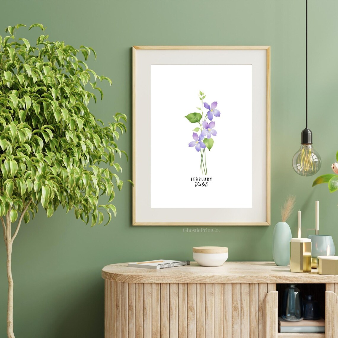 February Violet Birth Flower Watercolor Art Print - Image 2
