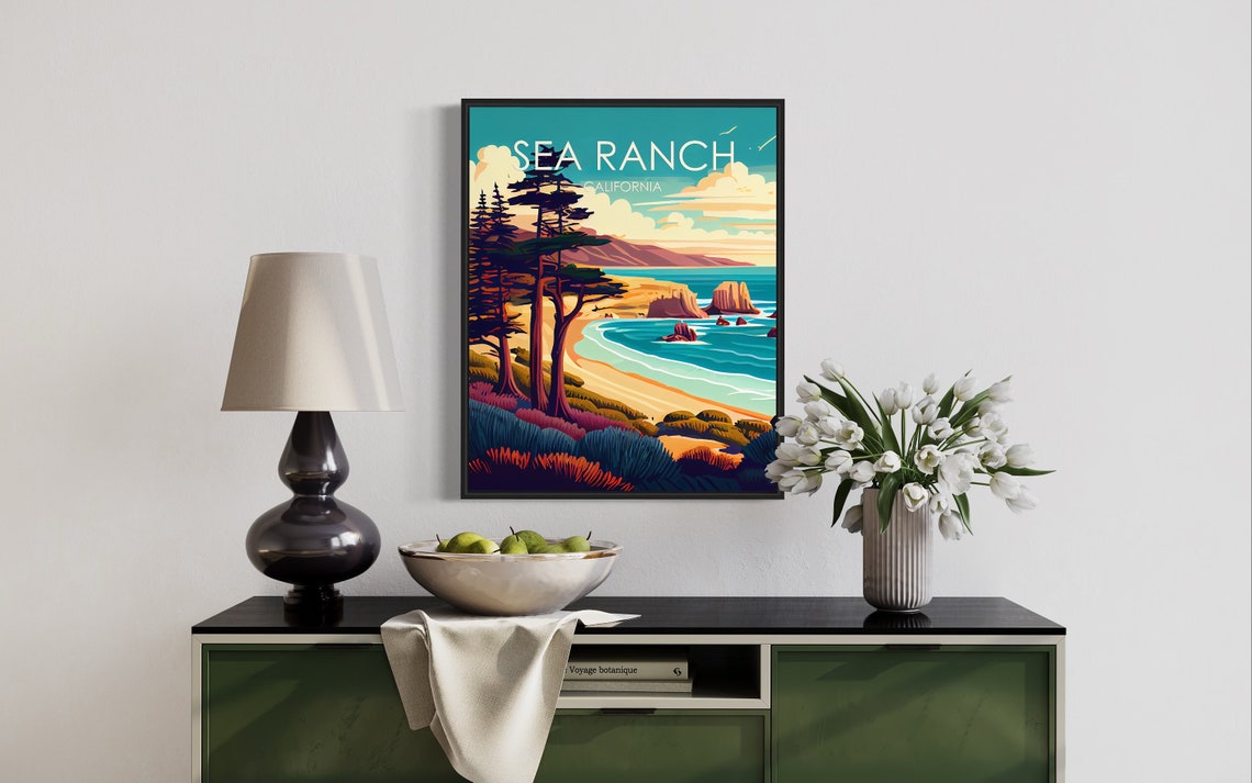Sea Ranch California Coastal Pines Beach Sunset Scenic Art Poster - Image 2