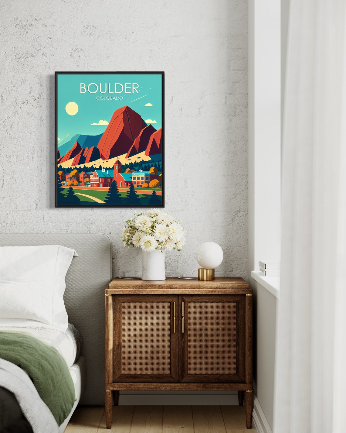 Boulder Colorado Flatirons Red Rocks Over Town Retro Travel Poster - Image 3
