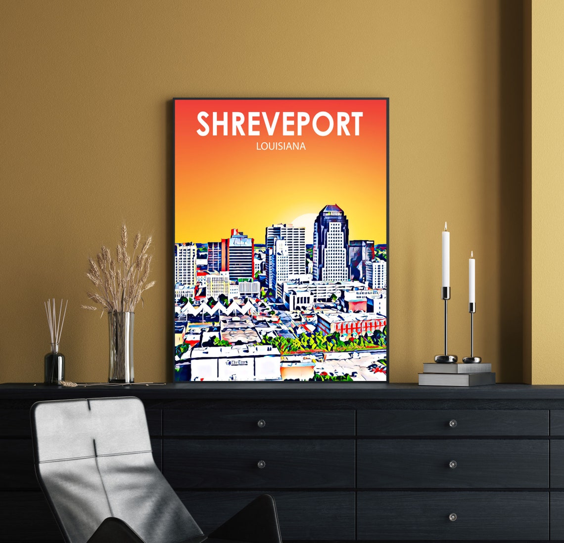 Shreveport La Art Poster Louisiana Sunset Landscape Poster Print Shreveport City Framed Wall Art Colorful Skyline Sketch Photo - Image 2