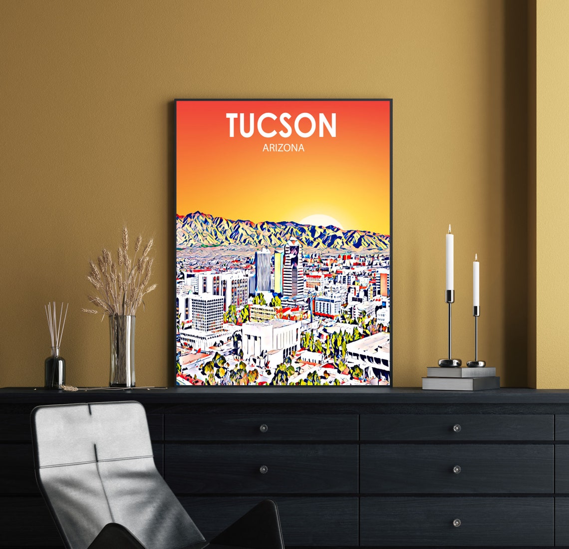 Tucson Arizona Sunset Downtown Skyline Desert Mountain View Poster - Image 2