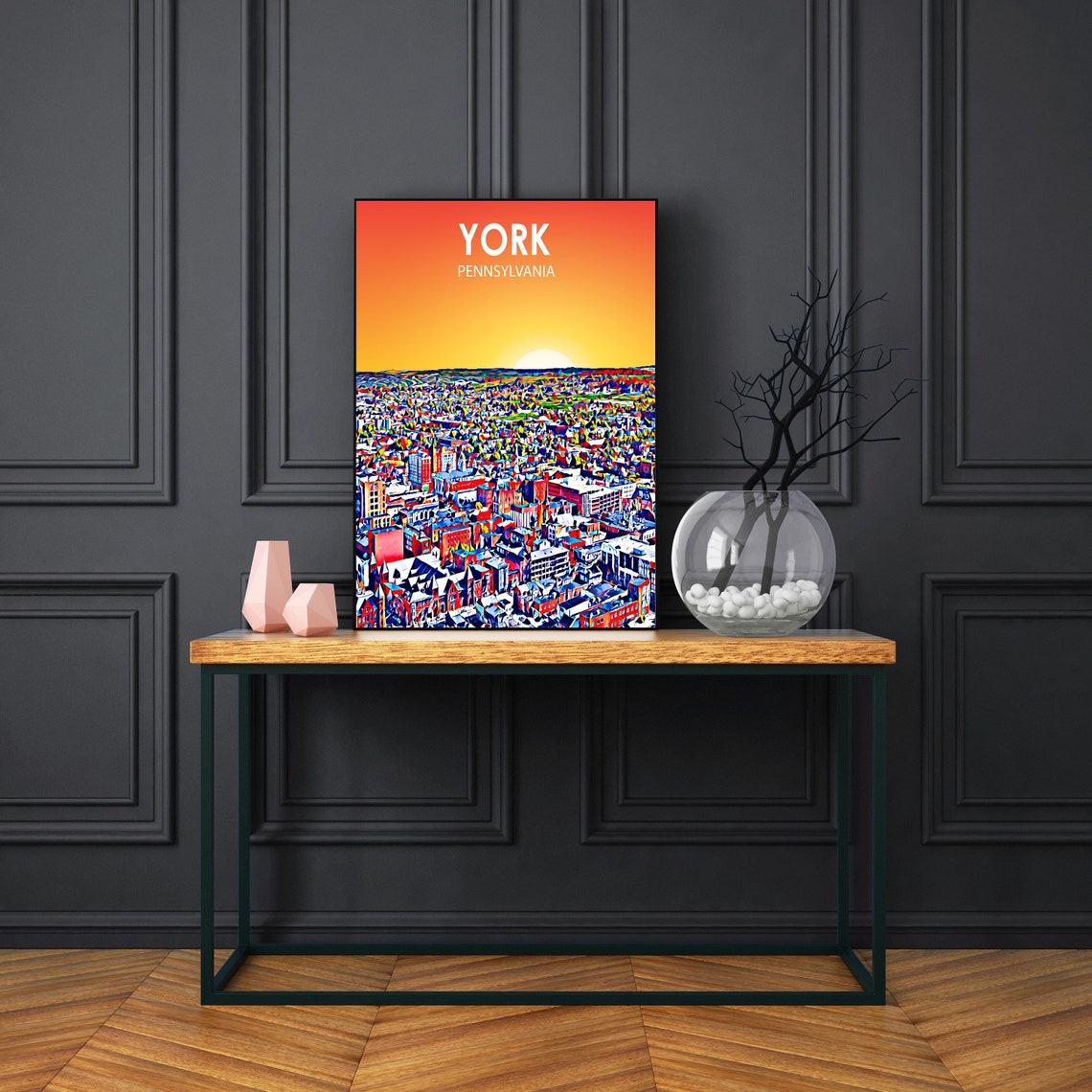 York Pa Art Poster Pennsylvania City Sunset Landscape Poster Print York City Wall Art Colorful Skyline Sketch Photo - Image 3