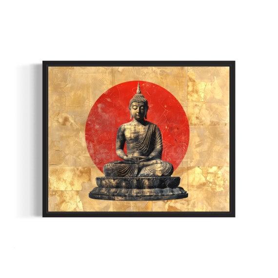 Buddha Art Print Red And Gold Wall Art Decoration Artwork