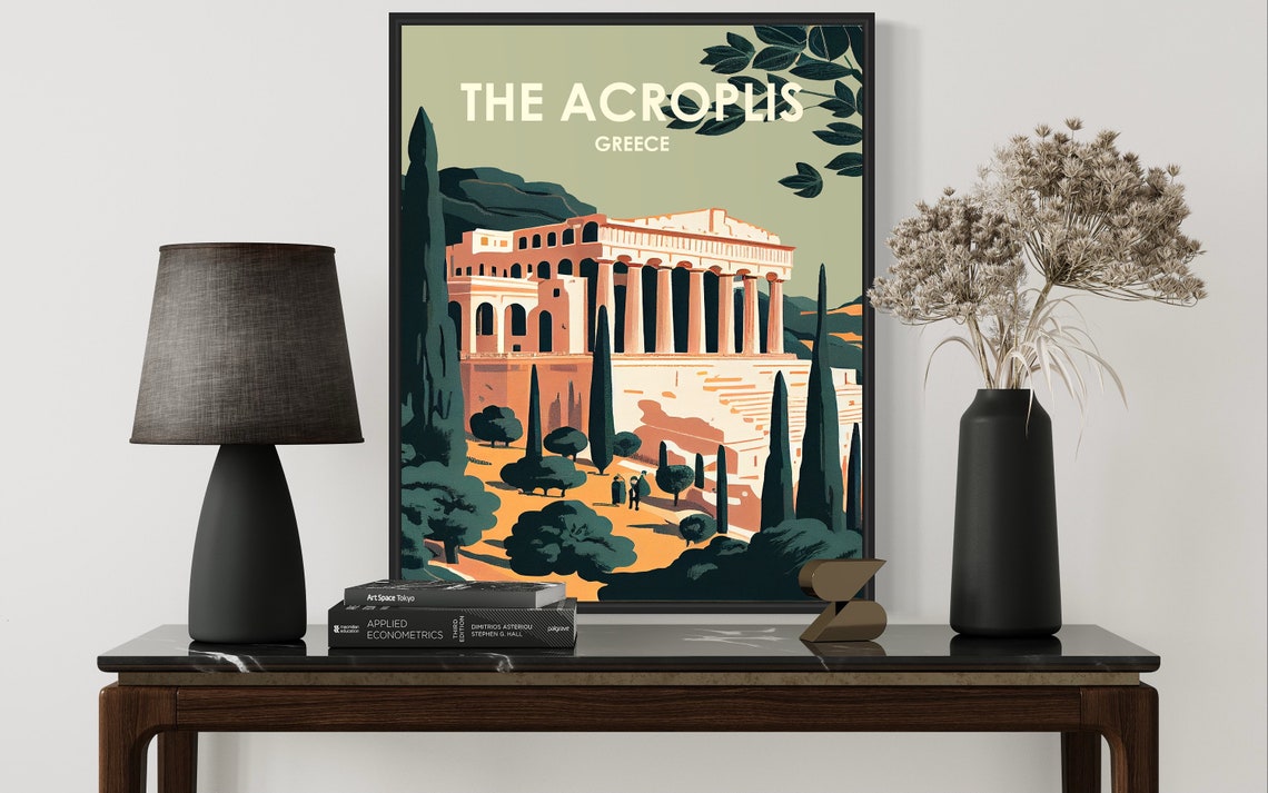 The Acropolis Greece Retro Parthenon Cypress Travel Art Poster - Image 3