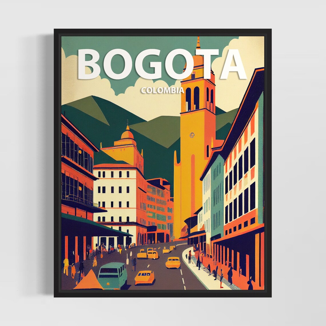Bogota Colombia Historic City Streets Colorful Retro Travel Poster