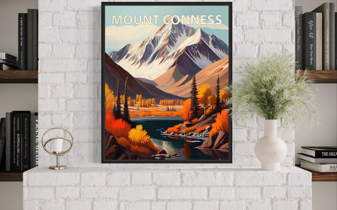 Mount Conness Alaska Lakeside Fall Colors Snowy Peak Travel Poster - Image 2