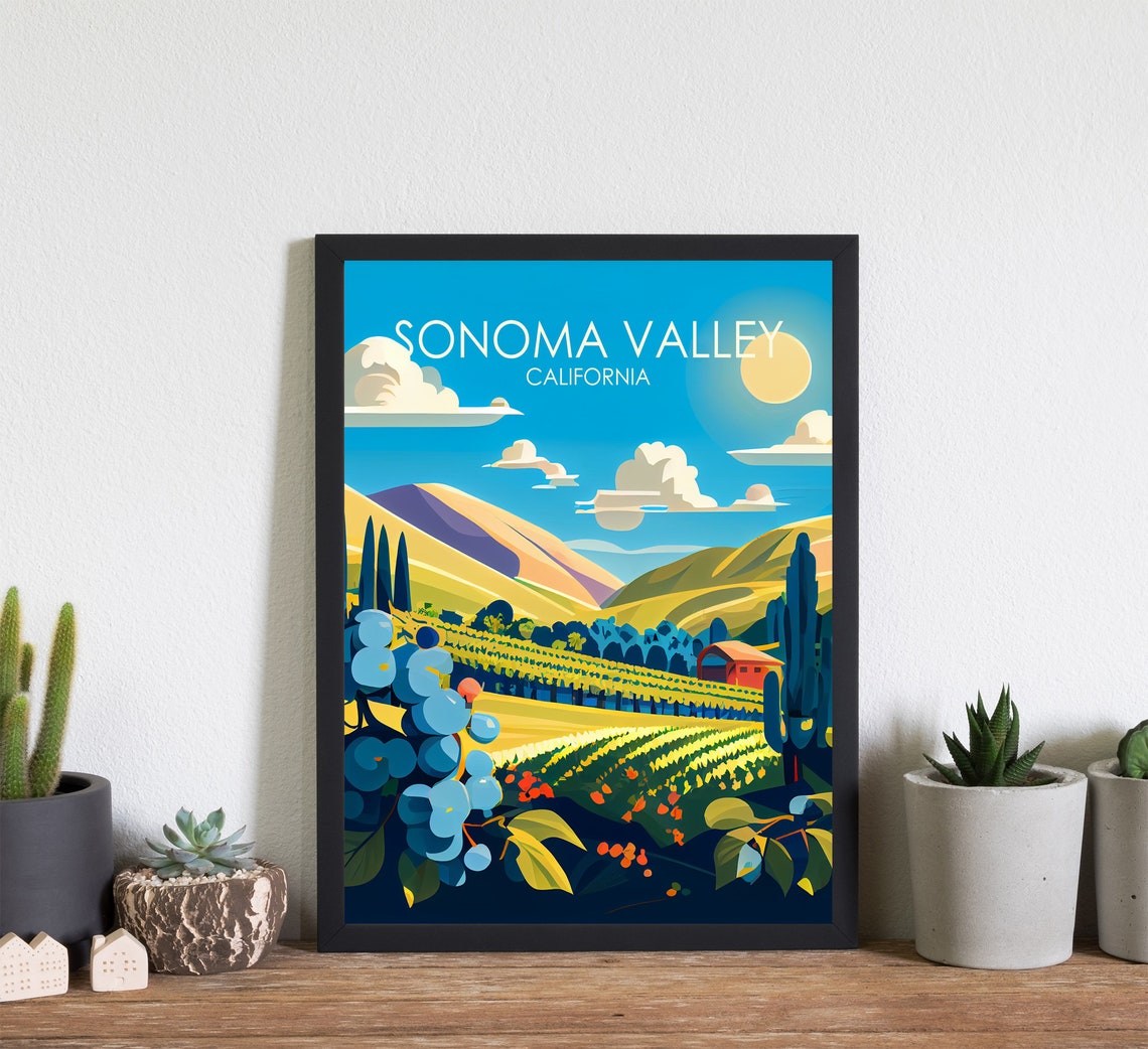 Sonoma Valley California Vintage Vineyard Rolling Hills Travel Poster