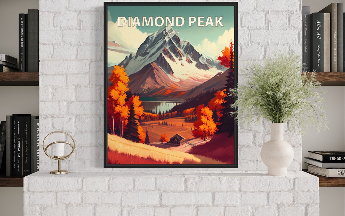 Diamond Peak Idaho Alpine Mountain Autumn Foliage Cabin Poster - Image 2