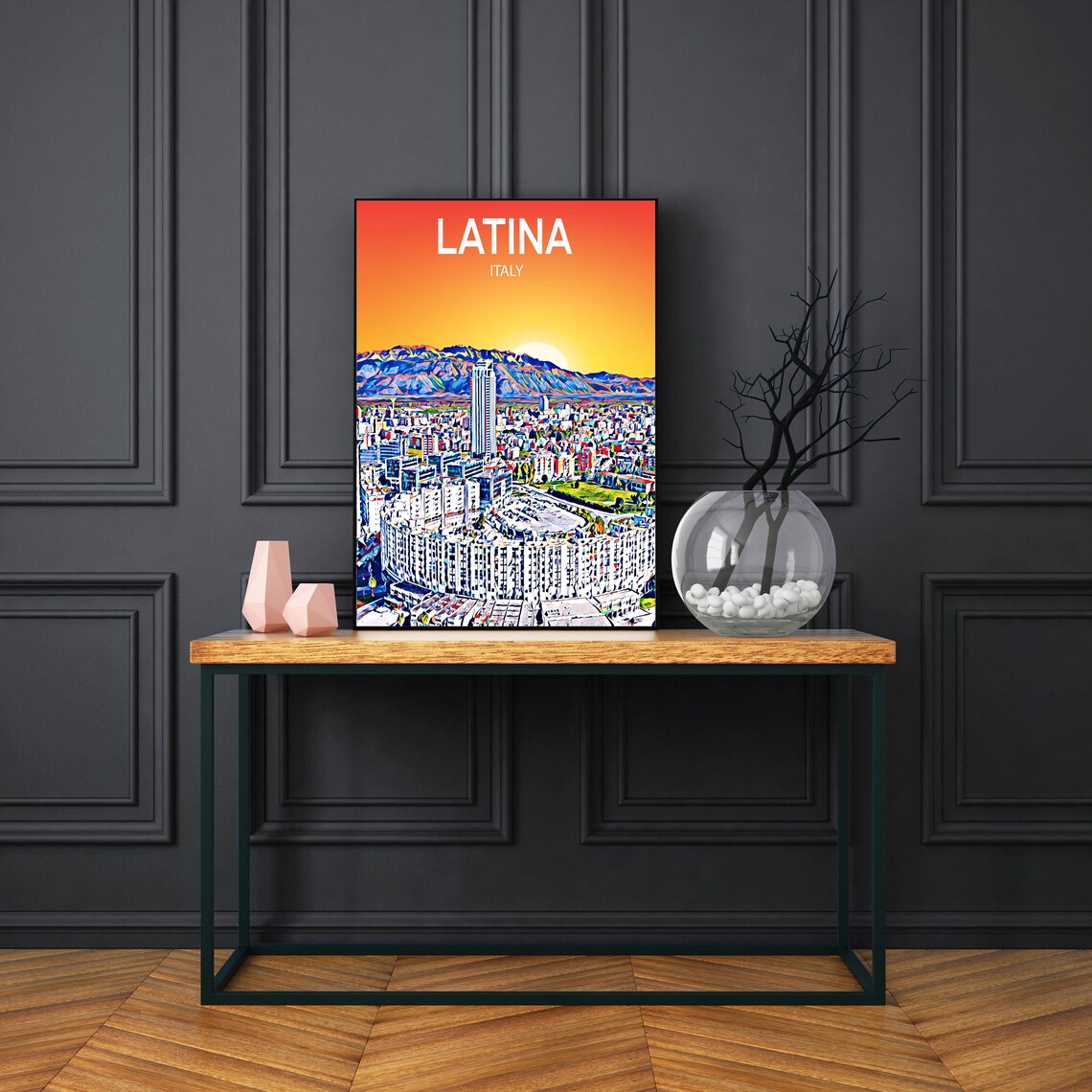 Latina Italy Sunset Skyline Vibrant Mosaic Cityscape Art Poster - Image 3