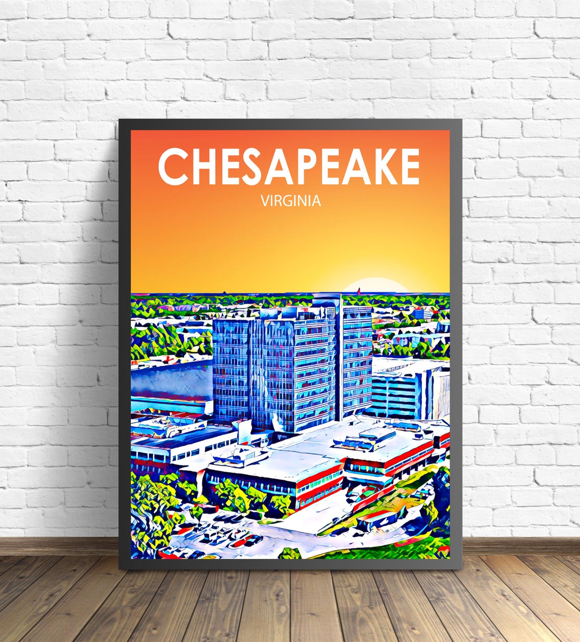 Chesapeake Virginia Sunset Modern Glass Towers Skyline Poster