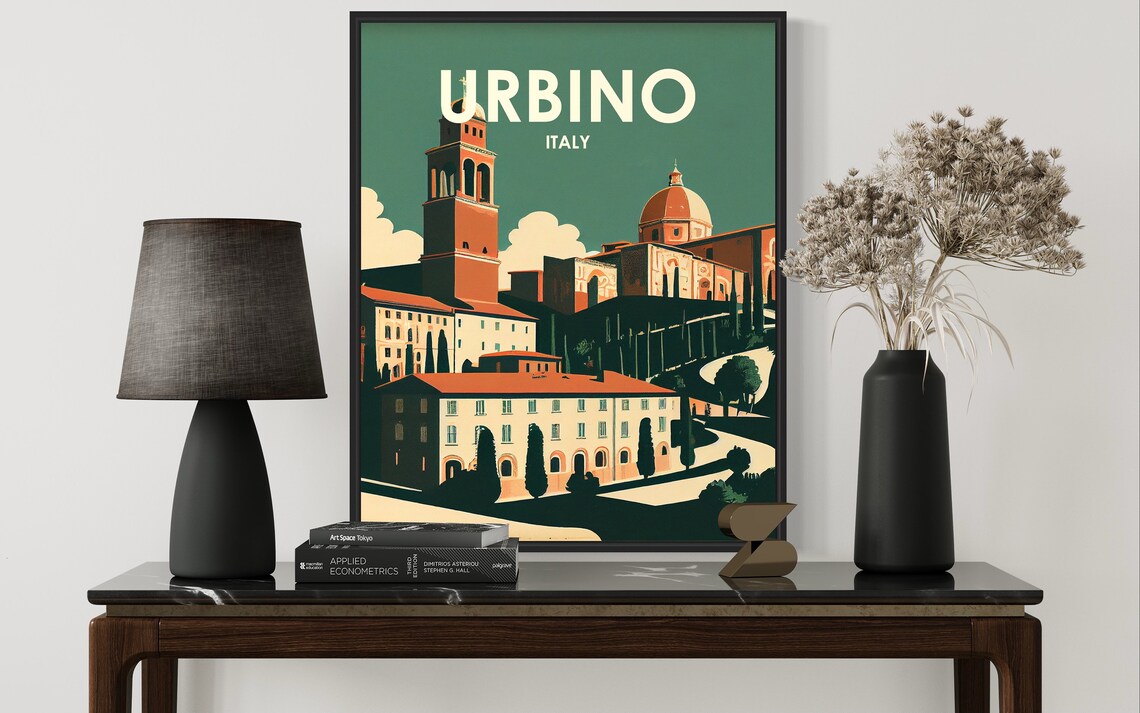 Urbino Italy Renaissance Hill Town Bell Tower Retro Travel Poster Art - Image 2