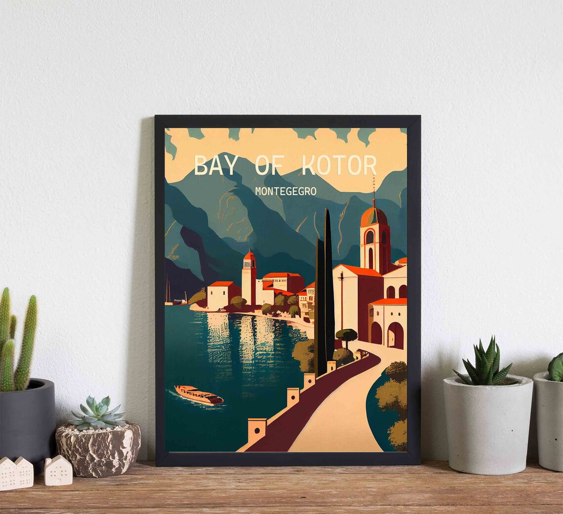 Bay of Kotor Montenegro Seaside Village Church Scenic Poster