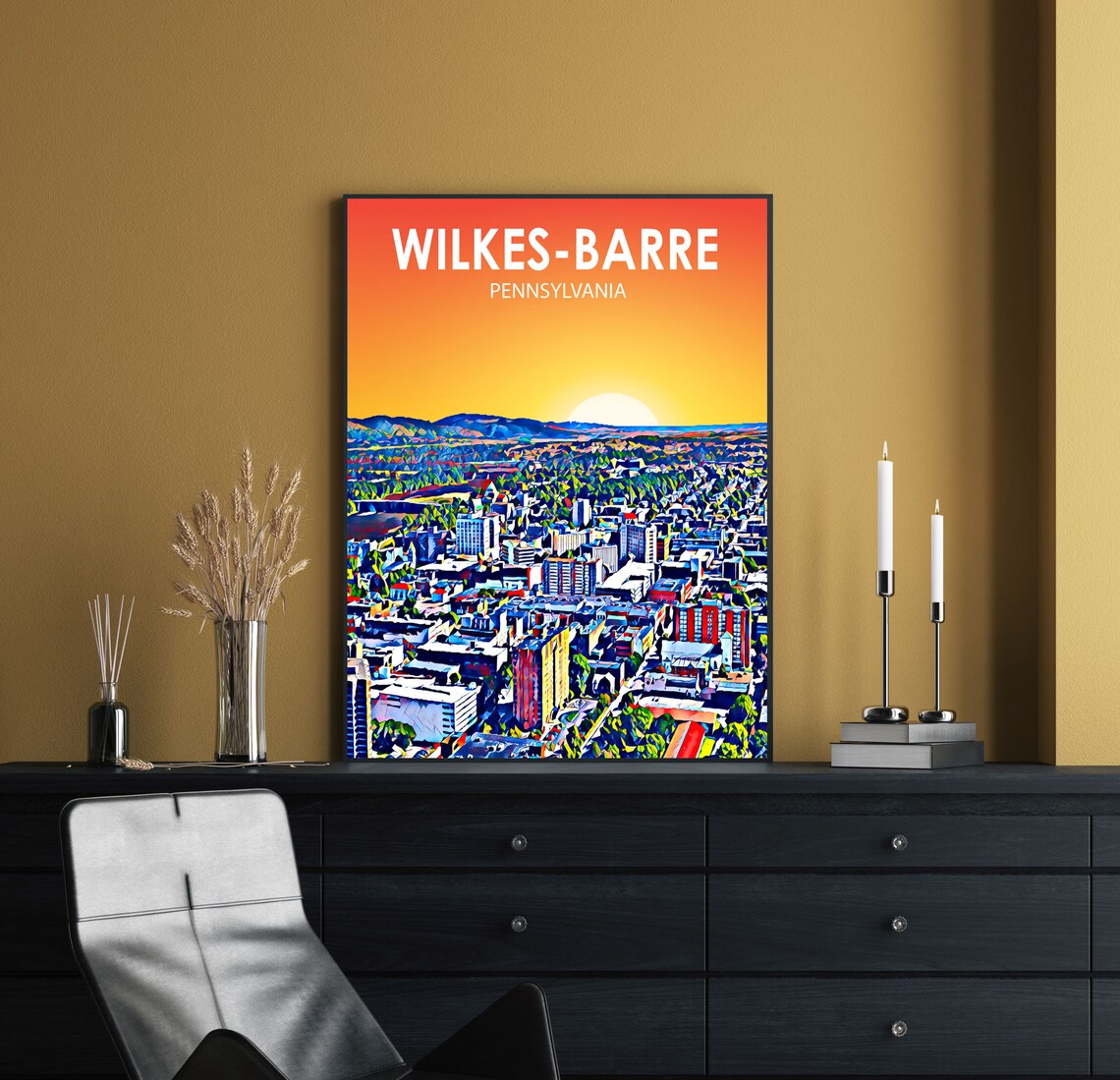 Wilkes-Barre Pennsylvania Sunset Aerial Cityscape View Poster - Image 2