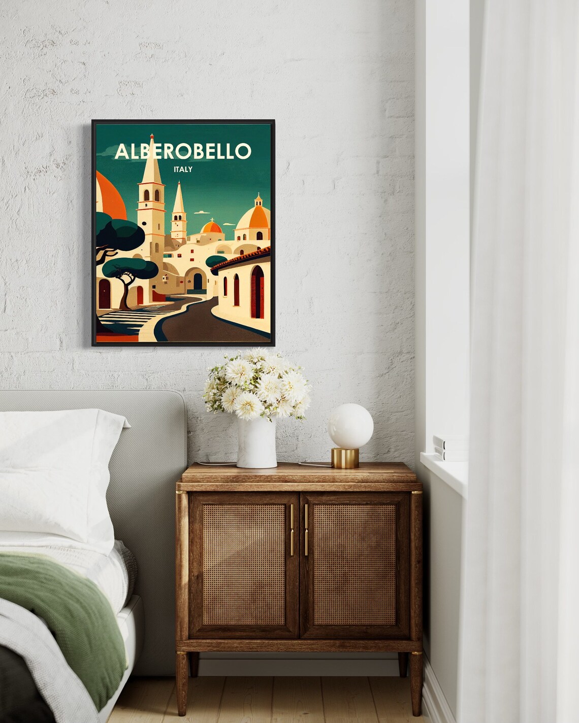 Alberobello Italy Church Towers and Curved Street Retro Travel Poster - Image 3