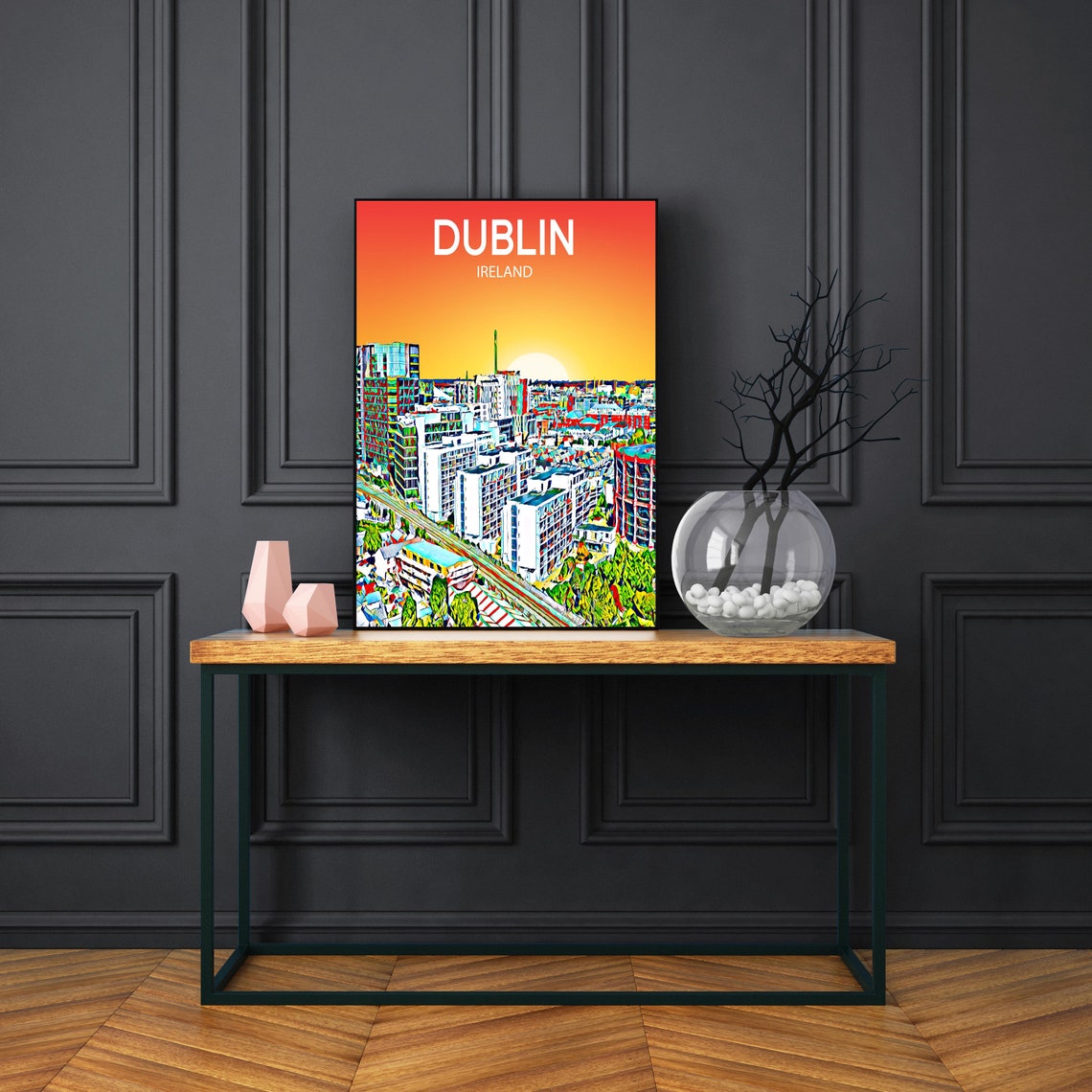 Dublin Ireland Sunset Skyline Colorful Pop Art City Travel Poster - Image 3