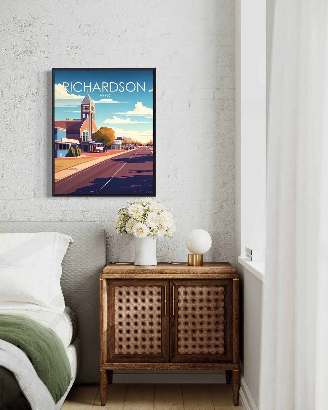 Richardson Texas Main Street Clock Tower Vintage Scene Poster - Image 3