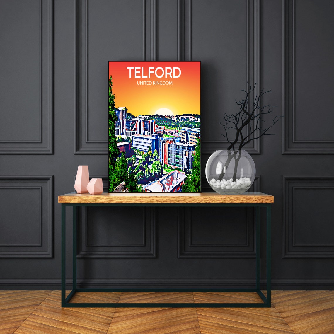 Telford United Kingdom Sunset Skyline Modern City Art Poster - Image 3