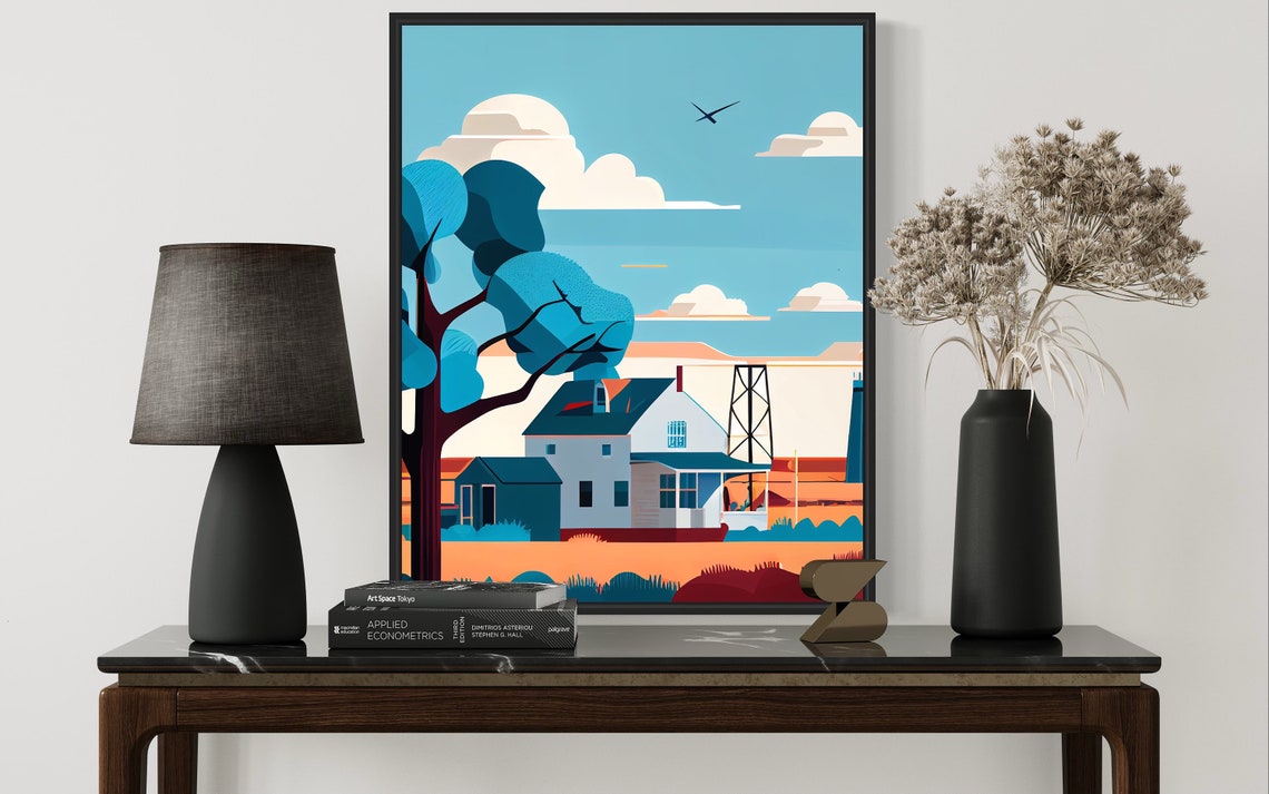 Oklahoma Farmhouse Oil Derrick Sunset Retro Countryside Poster - Image 2