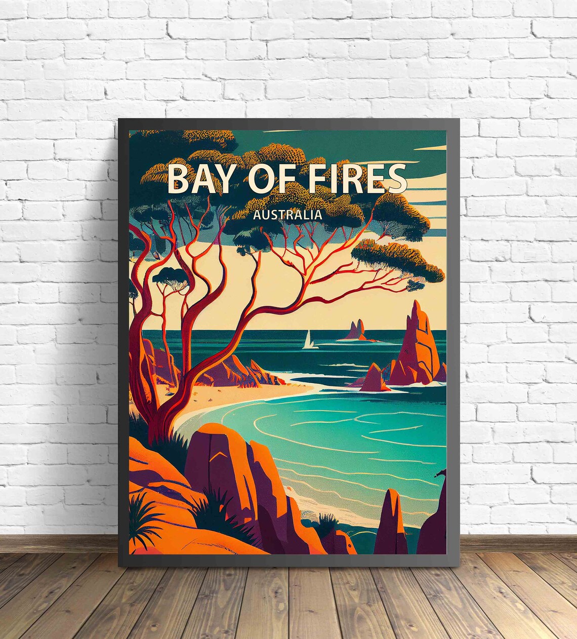 Bay of Fires Australia Red Rock Granite Coast Travel Art Poster