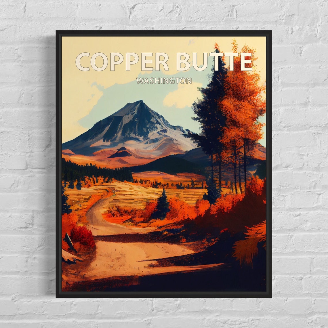 Copper Butte Washington Mountain Valley Road Autumn Art Poster