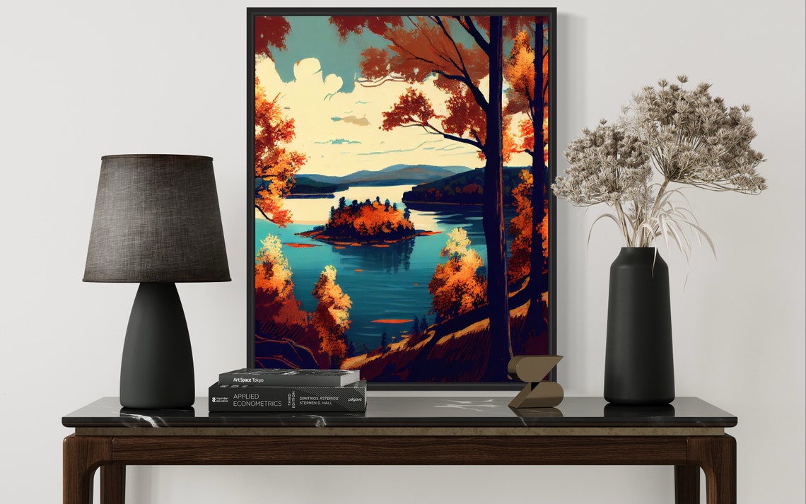 Watts Bar Lake Tennessee Autumn Island Scene Retro Travel Poster - Image 2