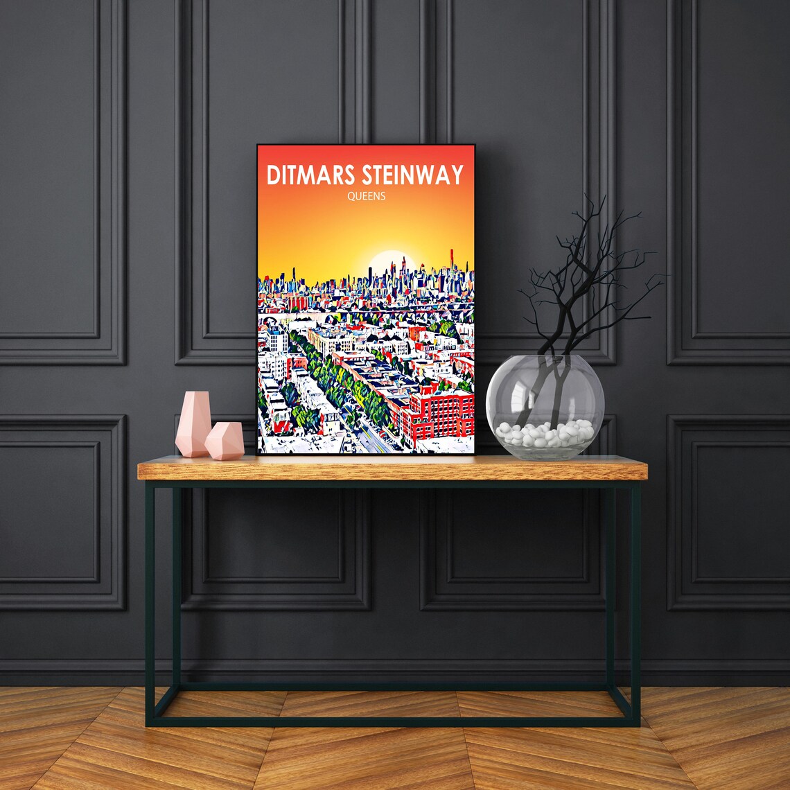 Ditmars Steinway Queens Sunset Aerial Street Colorful Skyline Poster - Image 3
