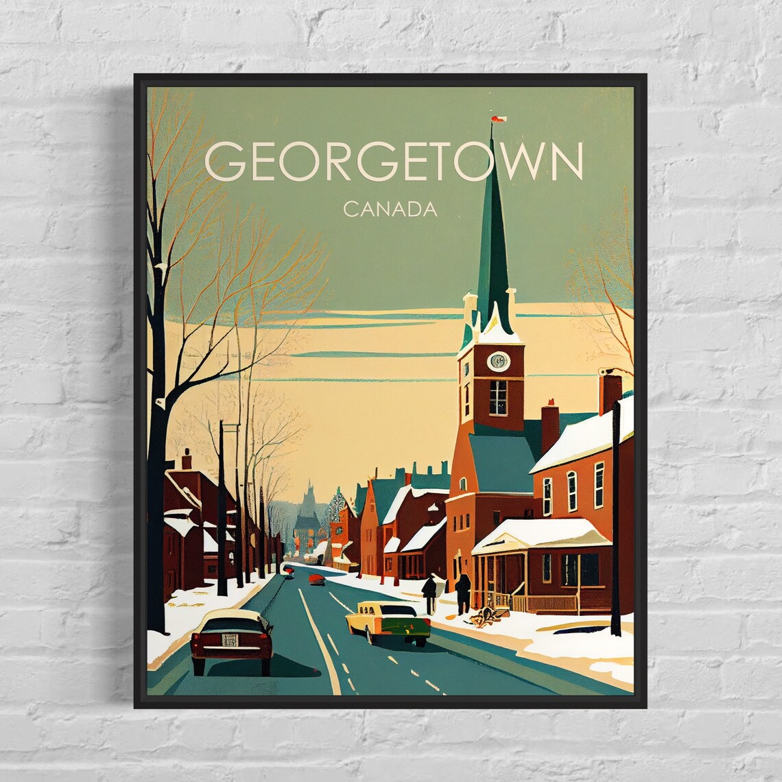 Georgetown Canada Snowy Church Street Winter Scene Travel Poster