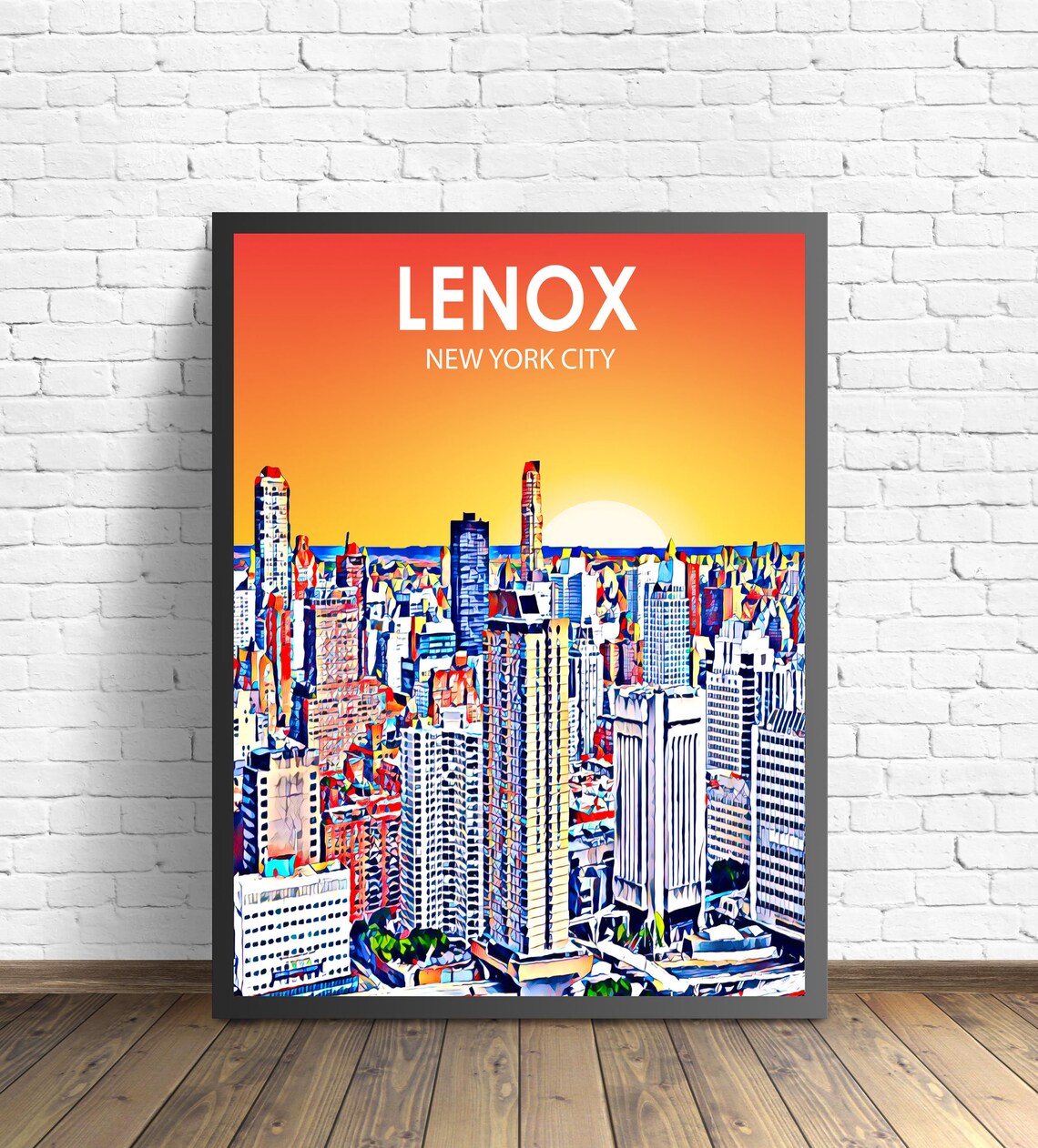 Lenox New York City Colorful Sunset Skyline City Travel Poster