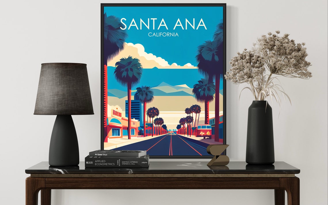 Santa Ana California Palm Boulevard Downtown Sunset Poster Artwork - Image 3